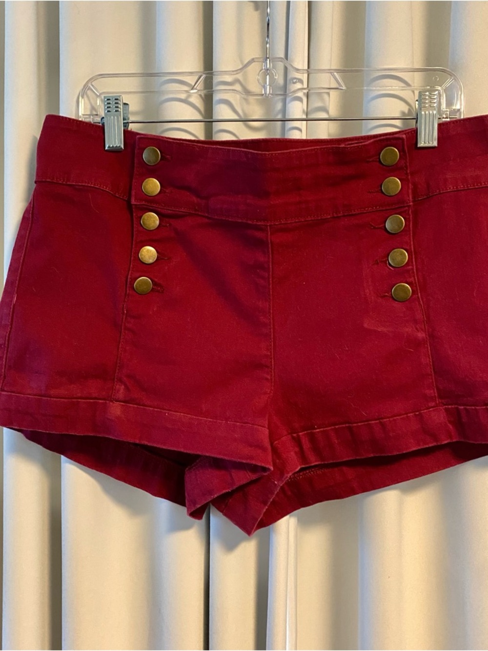 Forever 21 High-Waist Red Sailor Button Shorts with Back Pockets